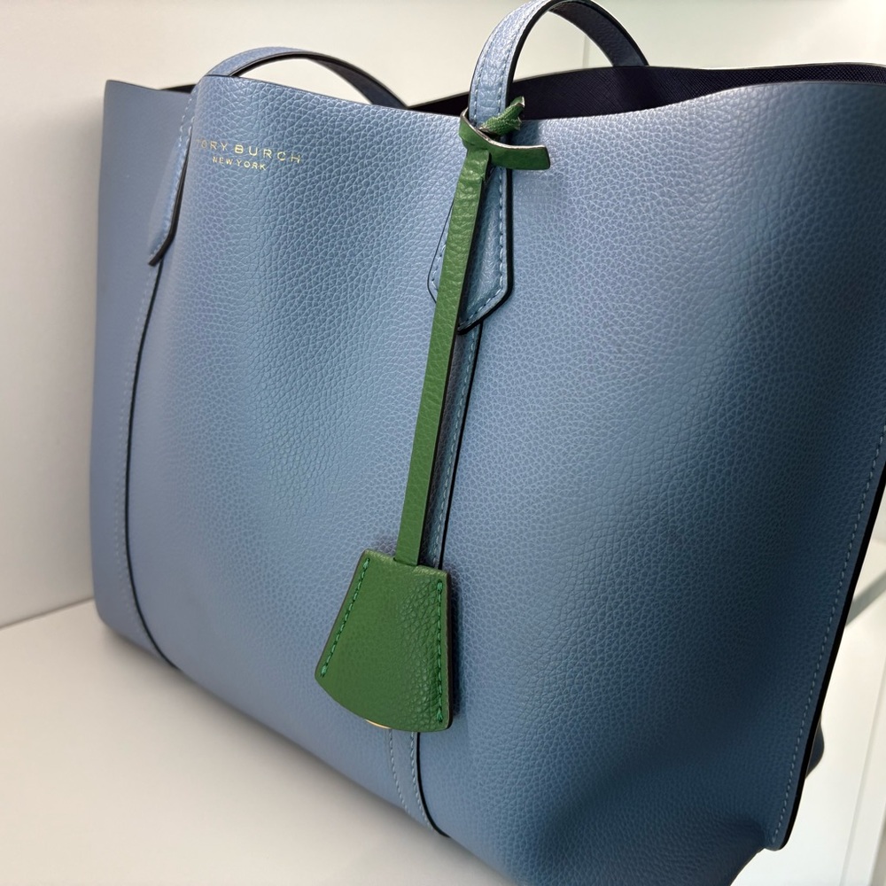 Tory Burch Blue and Green Tote Bag with Modern Design